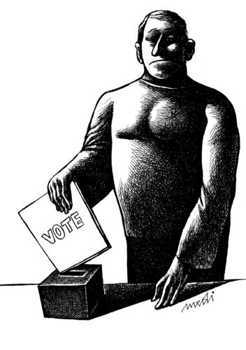 Cartoon: difficult vote (medium) by Medi Belortaja tagged box,ballot,elections,voting,vote,difficult