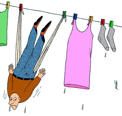 Cartoon: drying (medium) by Medi Belortaja tagged drying,clothes,man,poverty,poor,pockets