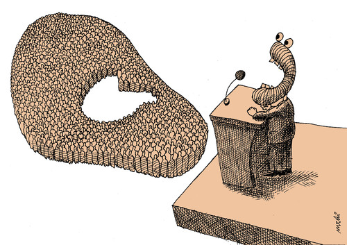Cartoon: ear and mouth (medium) by Medi Belortaja tagged politics,elections,meeting,speech,head,leader,politician,people,mouth,ear