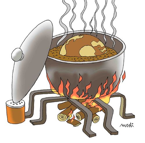 Cartoon: earth hot soup (medium) by Medi Belortaja tagged soupe,hot,earth