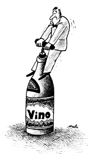 Cartoon: effort (medium) by Medi Belortaja tagged waiter,bottle,wine,effort,restaurant,humor