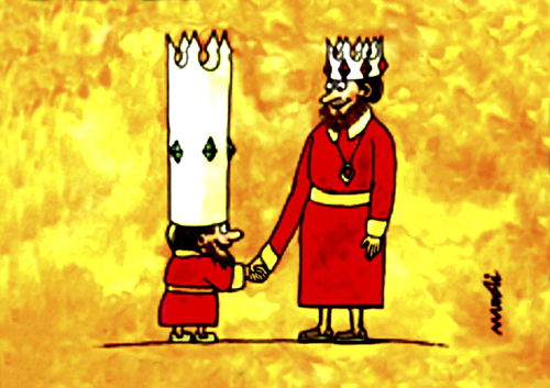 Cartoon: equal kings (medium) by Medi Belortaja tagged kings,equal,crown,handshake