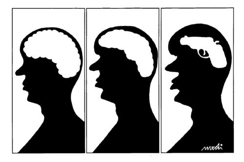 Cartoon: evolution (medium) by Medi Belortaja tagged thinking,brain,peace,war,gun,evolution