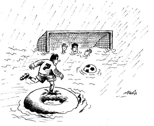 Cartoon: football in flooding (medium) by Medi Belortaja tagged humor,flooding,soccer,football