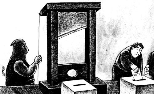 Cartoon: free elections (medium) by Medi Belortaja tagged elections,free,ballot,box,hangman,freedom,democracy,dictatorship,people,guillotine
