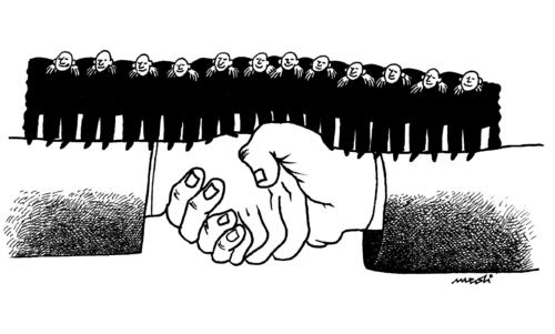 Cartoon: friendship (medium) by Medi Belortaja tagged hug,people,handshake,friendship