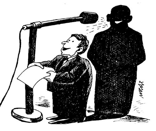 Cartoon: His speech (medium) by Medi Belortaja tagged politician,shadow,speech,servant