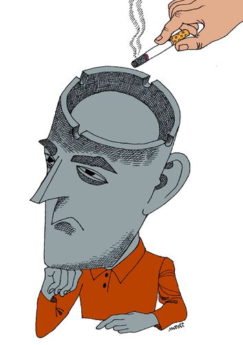 Cartoon: humiliation (medium) by Medi Belortaja tagged humiliation,ashtray,head,cigarette,smoking,smoke