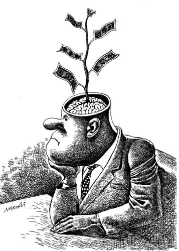 Cartoon: investment thinking (medium) by Medi Belortaja tagged business,investor,mind,brain,money,thinking,investment