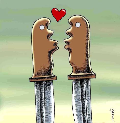 Cartoon: knifes love (medium) by Medi Belortaja tagged love,knives,heart,faces,hate