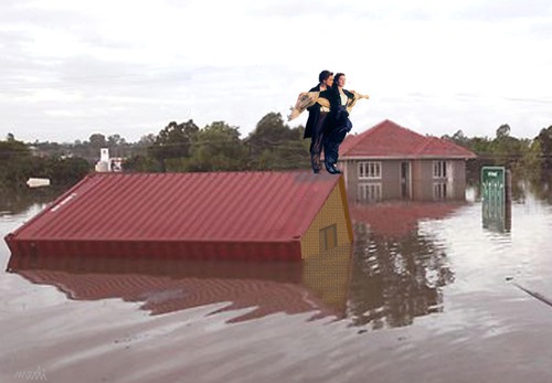 Cartoon: love and flooding (medium) by Medi Belortaja tagged flooding,flood,love,titanic,environment