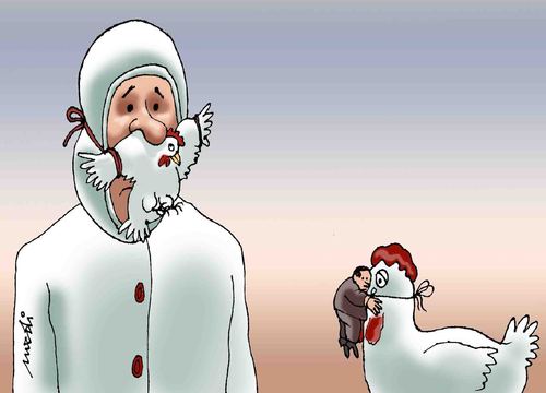 Cartoon: mutual protection (medium) by Medi Belortaja tagged human,chicken,protection,mutual,epidemics