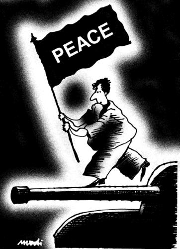 Cartoon: peace (medium) by Medi Belortaja tagged war,tank,peace,flag,standardbearer