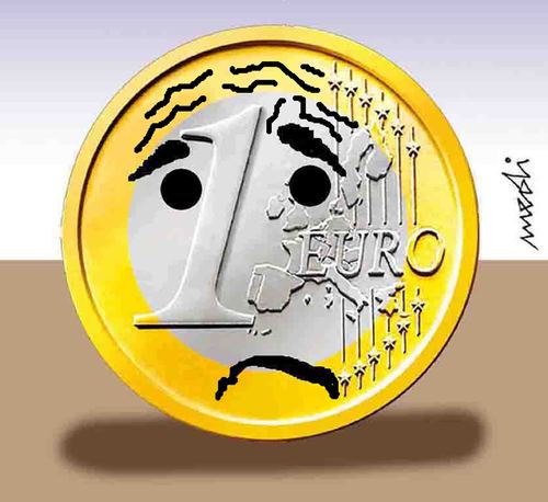 Cartoon: sadness of the euro (medium) by Medi Belortaja tagged crisis,financial,euro,sadness