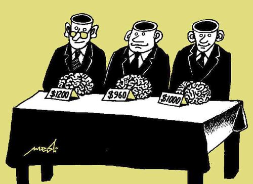Cartoon: Sales of the brain (medium) by Medi Belortaja tagged intelligence,intellectuals,brain,sales,mind