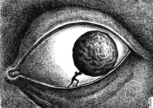 Cartoon: sisyphus (medium) by Medi Belortaja tagged eye,sisyphus,eyes,boulder,stone,push,iris,man,surreal
