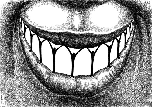Cartoon: strange smile (medium) by Medi Belortaja tagged smile,strange,tooth,teeth,support,people