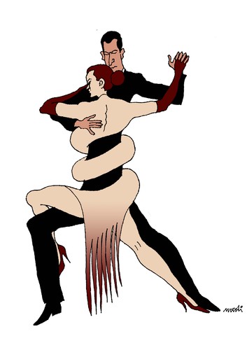 Cartoon: tango (medium) by Medi Belortaja tagged snake,eel,dancing,tango,man,woman