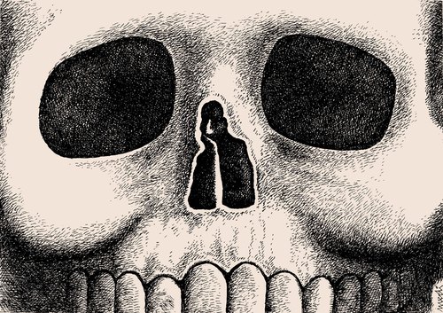 Cartoon: thinker (medium) by Medi Belortaja tagged sadness,thought,think,thinker,thinking,skull,death,mind,shadow