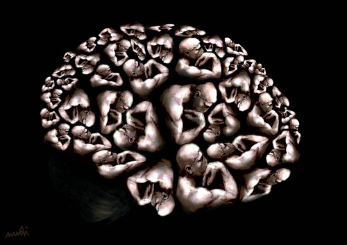 Cartoon: thinkers (medium) by Medi Belortaja tagged brain,think,thinker,thinkers,mind