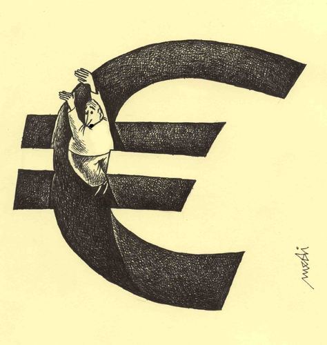 Cartoon: towards bankruptcy (medium) by Medi Belortaja tagged man,crisis,financial,help,abyss,euro,bankruptcy