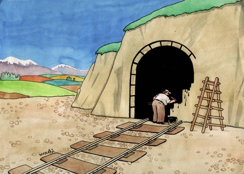 Cartoon: tunel (medium) by Medi Belortaja tagged color,transport,false,fake,train,railways,tunel