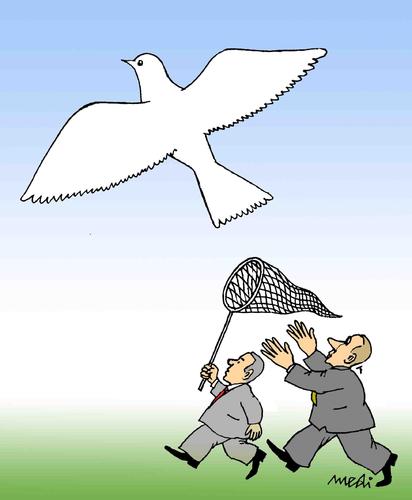 Cartoon: reaching dove (medium) by Medi Belortaja tagged colombo,pigeon,dove,reaching,peace