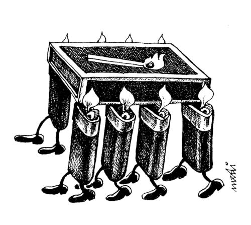 Cartoon: burial of the match (medium) by Medi Belortaja tagged lighter,coffin,match,burial