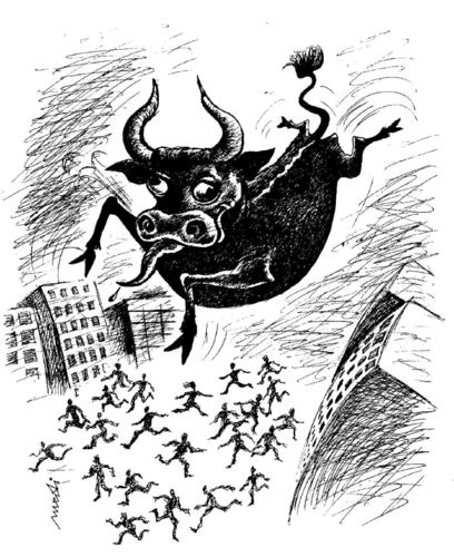 Cartoon: mad cow (medium) by Medi Belortaja tagged cow,mad,panic,fear,peoples
