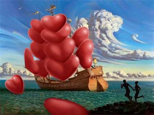 Cartoon: valentines ship (medium) by Medi Belortaja tagged lovers,love,dali,hearts,heart,ship,day,valentines