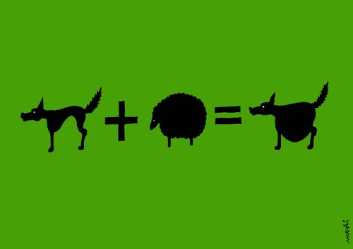Cartoon: wolf and sheep (medium) by Medi Belortaja tagged summation,arithmetic,eating,eat,meat,hunger,hungry,food,sheep,wolf