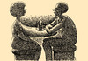 Cartoon: comfortable table (small) by Medi Belortaja tagged comfortable table coffee talking breast man woman love lovers