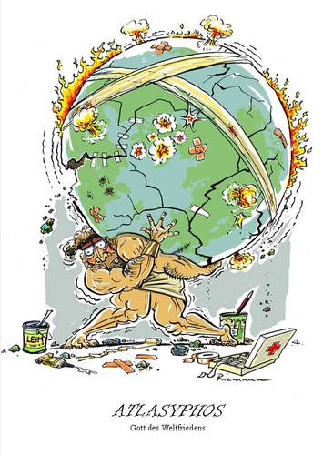 Cartoon: Atlasyphos (medium) by Riemann tagged gott,goetter,gods,atlas,sisyphos,olymp,welt,frieden,krieg,streit,war,world,peace