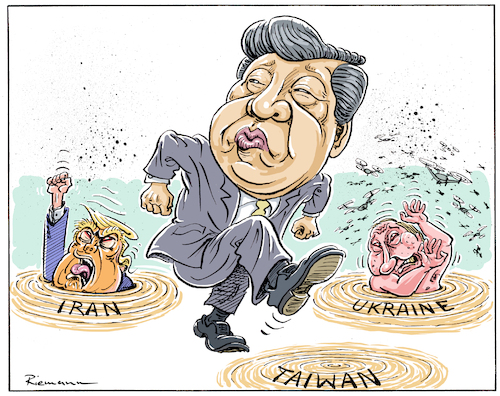 Cartoon: Dummheit (medium) by Riemann tagged xi,jinping,taiwan,china,überfall,ukraine,putin,russland,trump,iran,usa,macht,wahnsinn,dummheit,cartoon,george,riemann,xi,jinping,taiwan,china,überfall,ukraine,putin,russland,trump,iran,usa,macht,wahnsinn,dummheit,cartoon,george,riemann