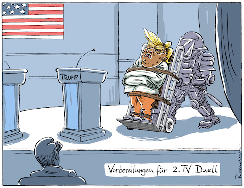 Cartoon: TV Duell (medium) by Riemann tagged donald,trump,fernseh,duell,hannibal,lecter,politik,usa,joe,biden,president,tv,cartoon,george,riemann,donald,trump,fernseh,duell,hannibal,lecter,politik,usa,joe,biden,president,tv,cartoon,george,riemann