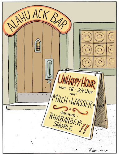 Cartoon: Unhappy (medium) by Riemann tagged happy,hour,bar,kneipe,drinks,alkohol,bier,wein,schnapps,geselligkeit,milch,wasser,schorle,cartoon,george,riemann,happy,hour,bar,kneipe,drinks,alkohol,bier,wein,schnapps,geselligkeit,milch,wasser,schorle,cartoon,george,riemann