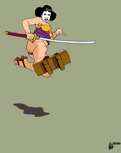 Cartoon: Another Flying Geisha (medium) by halltoons tagged samurai,geisha,japan,manga,woman
