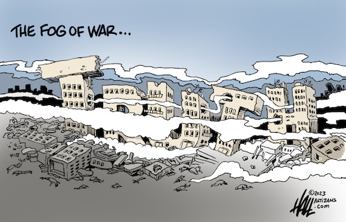 Cartoon: Fog of war (medium) by halltoons tagged war,israel,hamas,palestine,war,israel,hamas,palestine