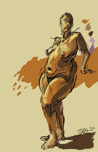 Cartoon: Gia Triumphant (medium) by halltoons tagged figure,drawing,nude,woman,girl,color