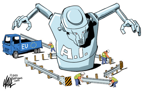 Cartoon: Guardrails (medium) by halltoons tagged eu,europe,ai,artificial,intelligence,eu,europe,ai,artificial,intelligence
