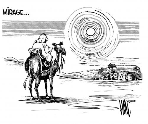 Cartoon: Mirage (medium) by halltoons tagged middle,east,peace,gaza,israel,palestine