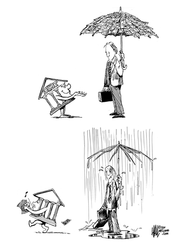 Cartoon: Rainy Day Funds (medium) by halltoons tagged banks,eu,debt,europe,germany