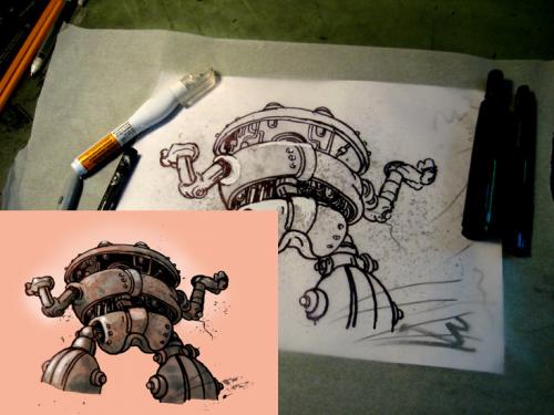 Cartoon: Robot Process Rough (medium) by halltoons tagged digital,robot,drawing,sketch,photoshop