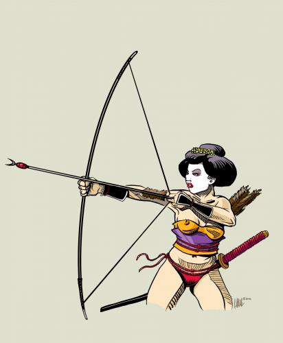 Cartoon: Samurai-Geisha 4 (medium) by halltoons tagged geisha,girl,woman,japan,archer