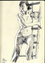 Cartoon: Model on a Ladder (small) by halltoons tagged drawing,sketch,female,model,pen,ink