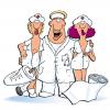 Cartoon: Arzt mit Schwestern (small) by luftzone tagged medizin,medicine,dokor,doctor,nurse,krankenschwester
