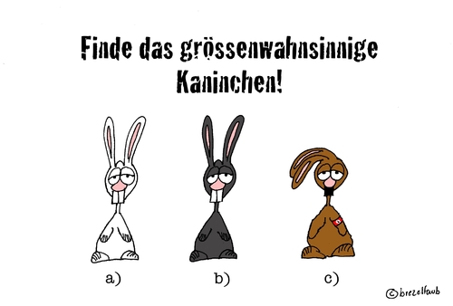 Cartoon: Hasenrätsel (medium) by brezeltaub tagged hasen,grössenwahn,rätsel,suchen,finden,nazi,hitler,wiedergeburt,auswahl,nazihase,hitlerhasel