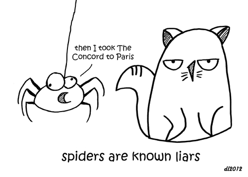 Cartoon: One Cats Thoughts (medium) by DebsLeigh tagged cat,cartoon,feline,pet,spider,liars,thoughts,kitty