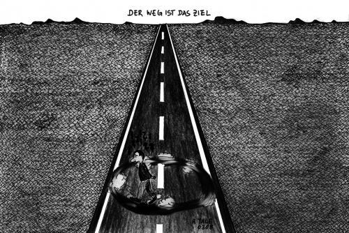 Cartoon: Der Weg ist das Ziel (medium) by Ago tagged ziel,weg,zaudern,sinnfrage,philosophie,gehen,kreis