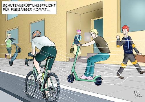 Cartoon: Helmpflicht (medium) by Ago tagged elektroroller,einführung,helmpflicht,frankreich,unfälle,verletzungen,zunahme,straßenverkehr,gehwege,stvo,rowdytum,rücksichtslosigkeit,schutzausrüstung,fußgänger,caricature,karikatur,cartoon,pressezeichnung,illustration,ago,agostino,natale,elektroroller,einführung,helmpflicht,frankreich,unfälle,verletzungen,zunahme,straßenverkehr,gehwege,stvo,rowdytum,rücksichtslosigkeit,schutzausrüstung,fußgänger,caricature,karikatur,cartoon,pressezeichnung,illustration,ago,agostino,natale
